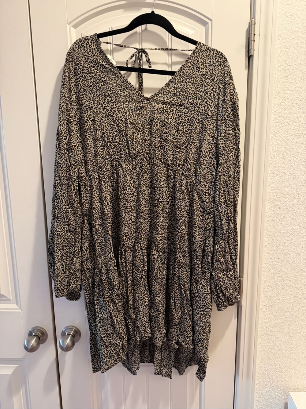 Target Black and Cream Printed Tiered Long Sleeve Mini Dress
